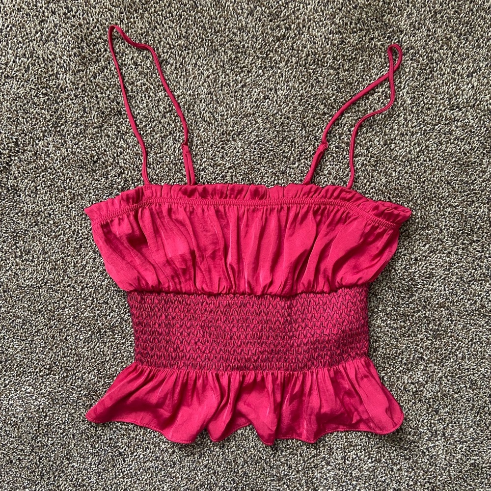 Intimately Free People Red Smocked Satin Tank Small